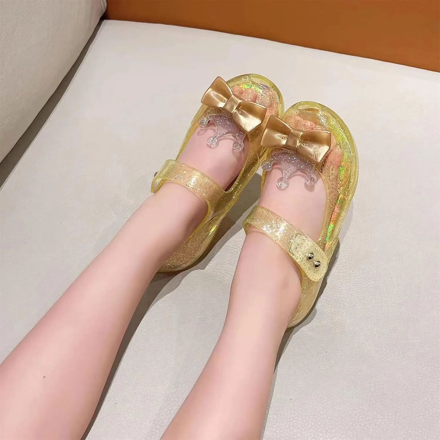 Toddler Sandals Girls Chunky Stretch Crown Flash Diamond Crystal Soft Sole Jelly Dance Shoes Baby Ballet Shoes