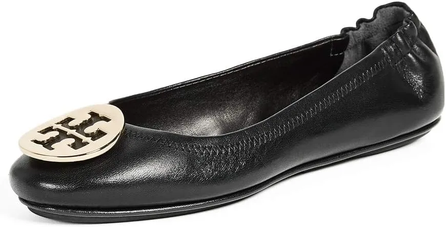Tory Burch Minnie Leather Travel Ballet Flat (6, Perfect Black / Gold)
