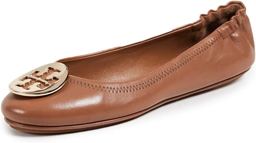 Tory Burch Minnie Leather Travel Ballet Flats (6, Royal Tan / Gold)