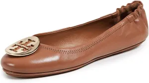 Tory Burch Minnie Leather Travel Ballet Flats (6, Royal Tan / Gold)