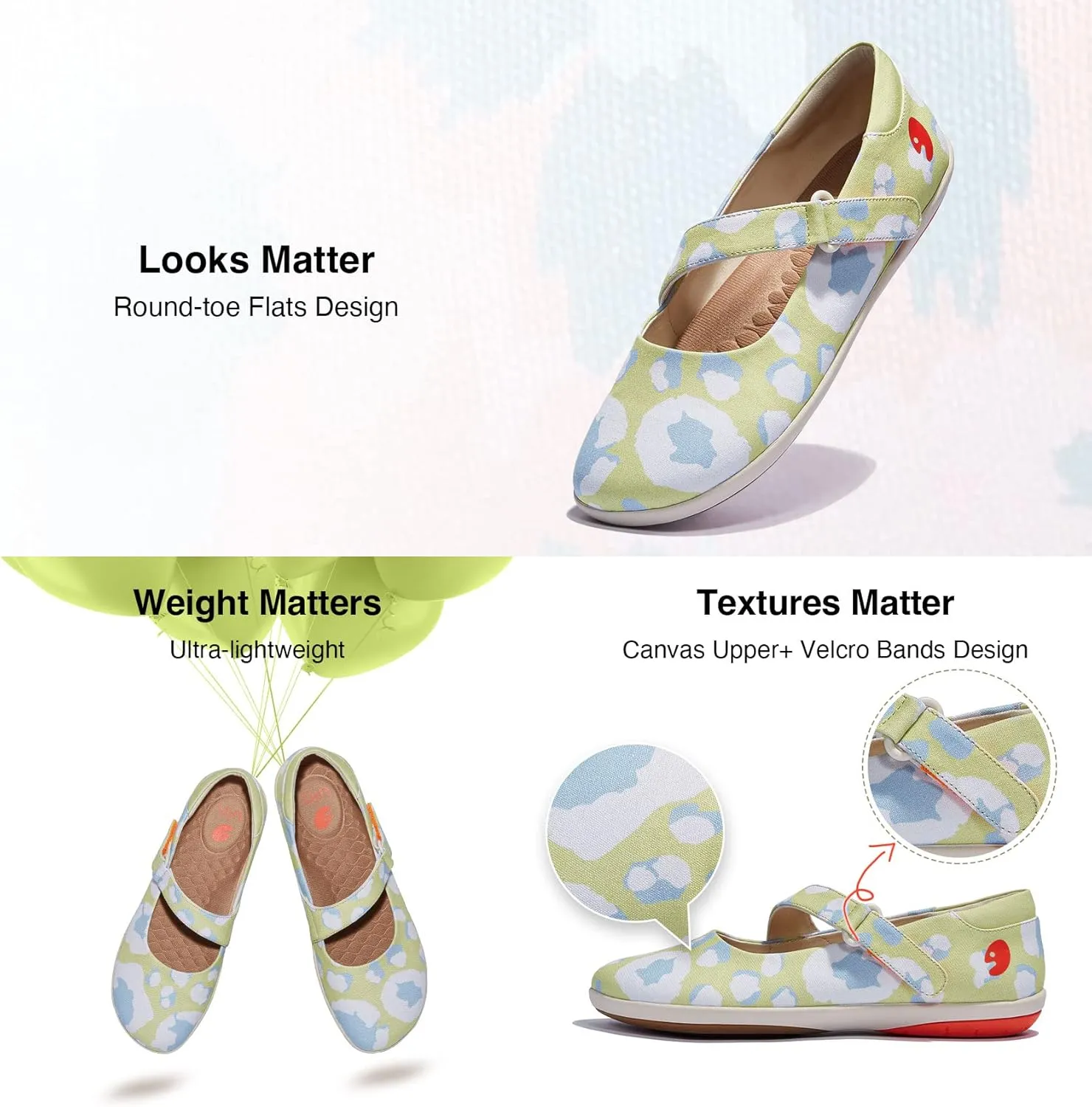 UIN Women's Mary Jane Flats Slip On Round Toe Casual Lightweight Comfortable Art Painted Travel Shoes Illites 