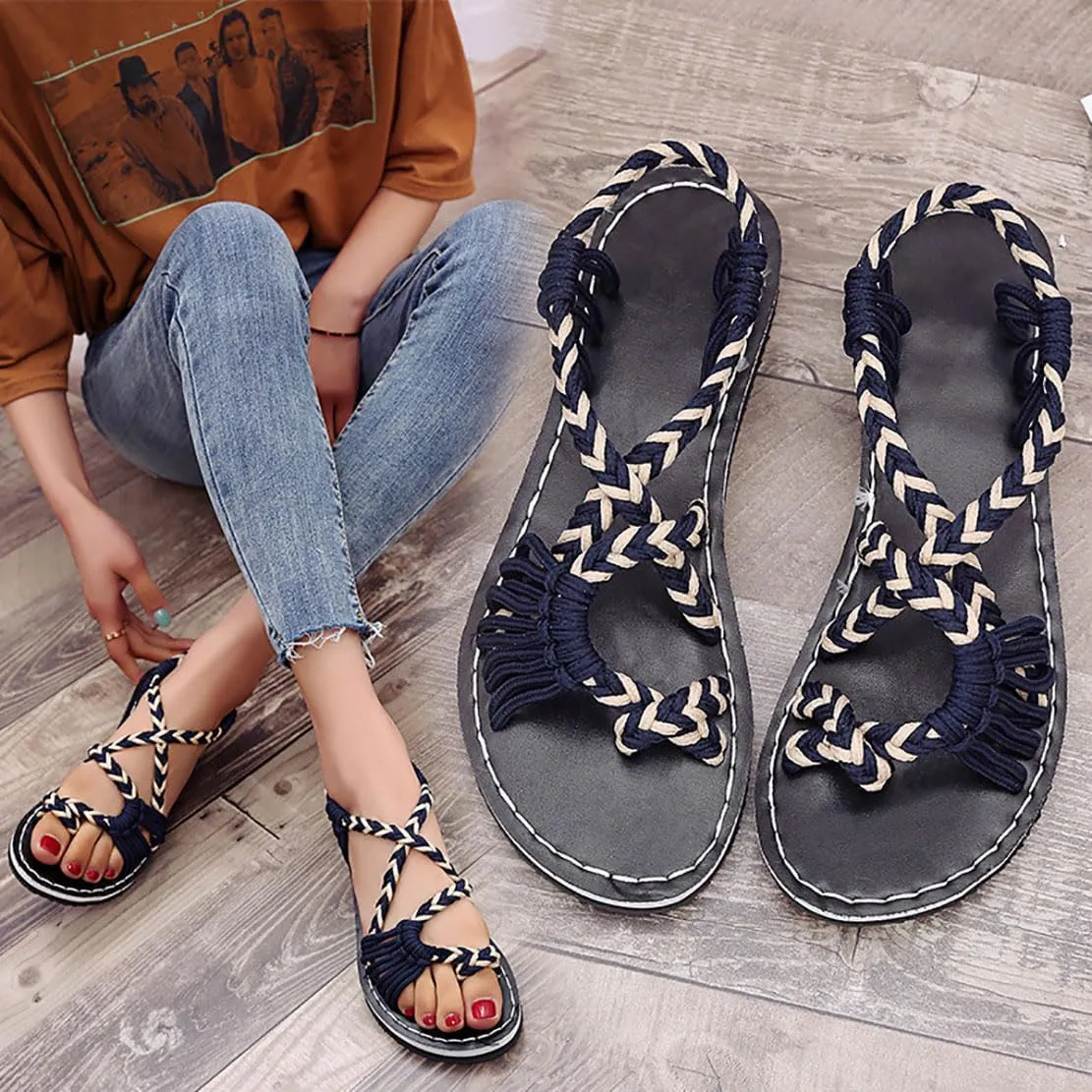 Ulalaza Women's Casual T-Strap Thong Rhinestone Jewel Non-Slip Flip Flop Sandals Flat Comfort Heel Cushion Ladies Beach Summer Bohemian Sexy Dress Sandals for Wedding Party Vacation Travel