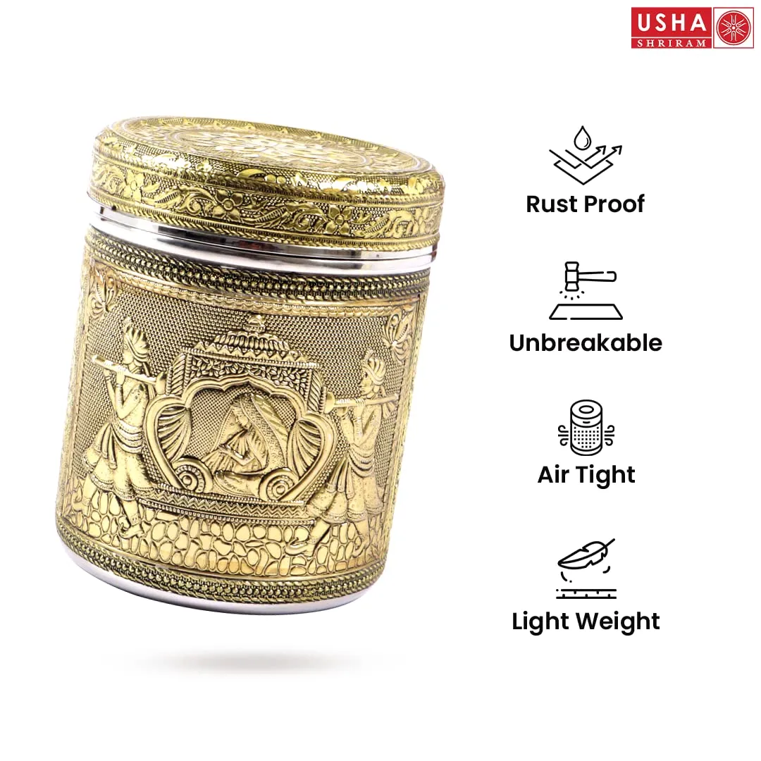 USHA SHRIRAM Stainless Steel Crafted Storage Box |Gift Set | Kitchen Storage Organiser | Dabba For Kitchen | Rust Proof | Multi Purpose Box (Ambrose - 1.2L)