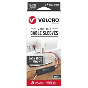 Velcro Mountable Cable Sleeves, Mount Electrical Cords, Removable Adhesive, Under Desk Management, 203x120mm, 2x Sleeve Pack, Black