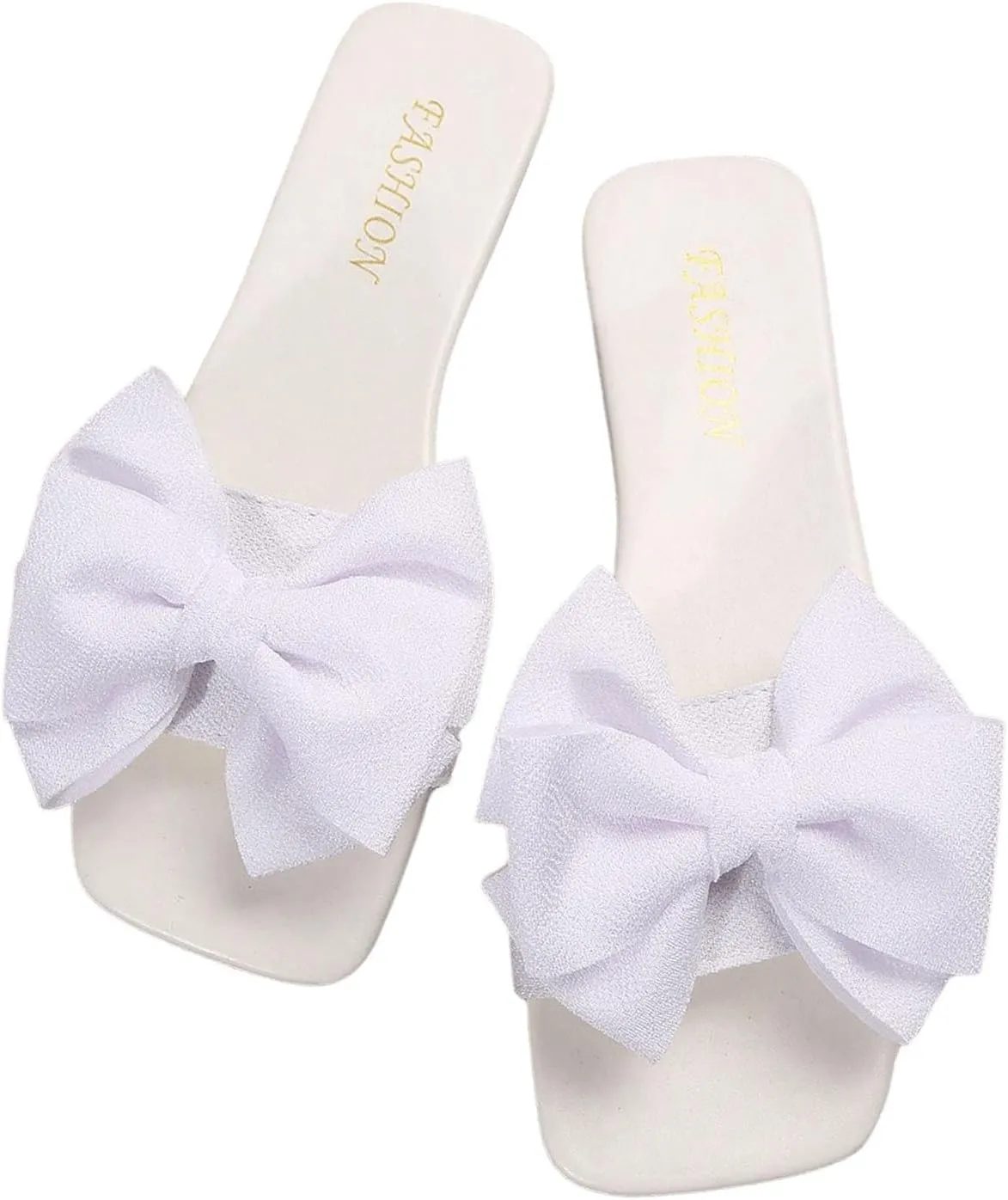 Verdusa Women's Bow Square Toe Flat Sandals Summer Slides Slip On Sandals