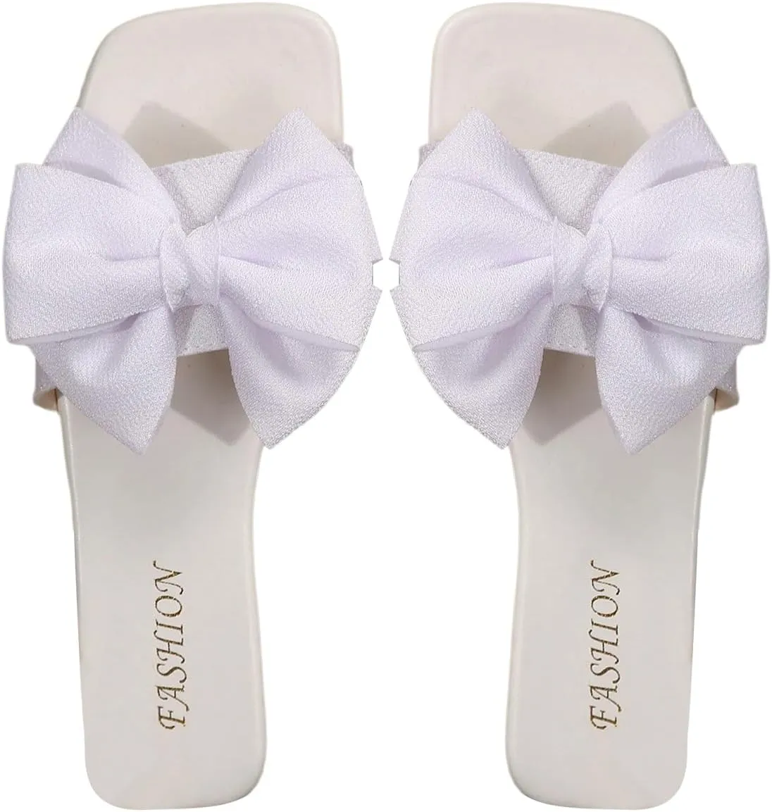 Verdusa Women's Bow Square Toe Flat Sandals Summer Slides Slip On Sandals