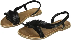 Verdusa Women's Fringe Slingback Flat Sandals Boho Slip Open Toe Leather Slippers Slip on Slides