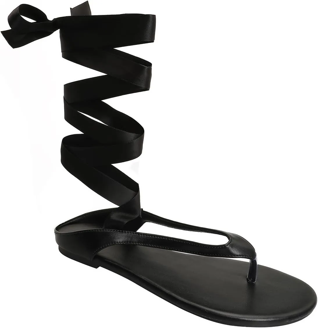 Verdusa Women's Silk Lace Up Leather Flat Sandals Open Toe Slip on Flip Flops