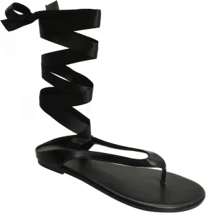 Verdusa Women's Silk Lace Up Leather Flat Sandals Open Toe Slip on Flip Flops