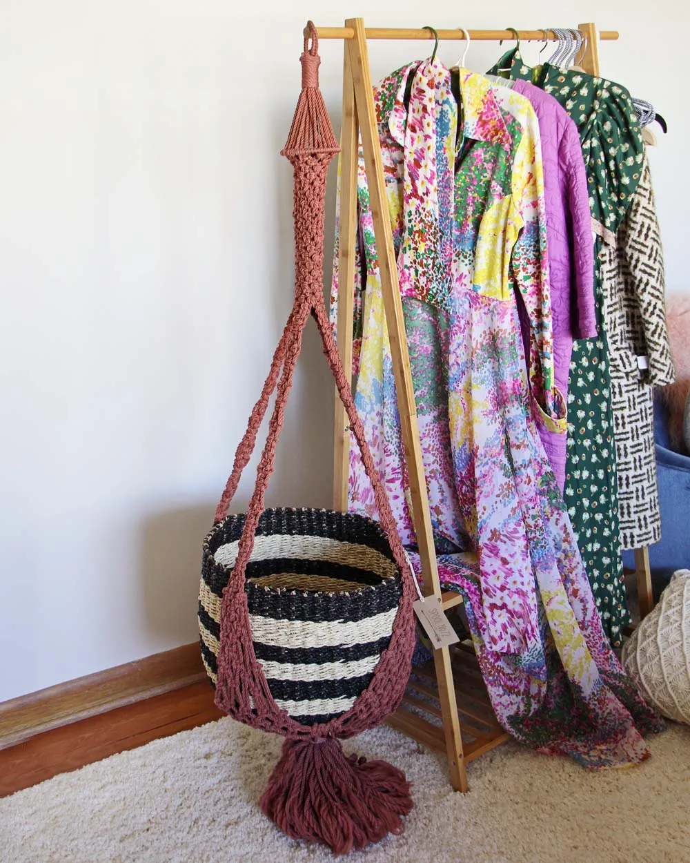Vintage Mauve Macrame Hanging Planter