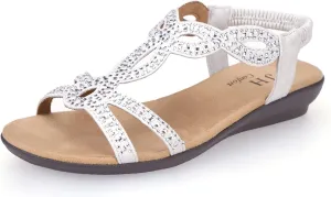 VJH confort Womens Flat Sandals,Comfort Elastic Strap Rhinestone Open Toe Slip-On Casual Walking Sandals