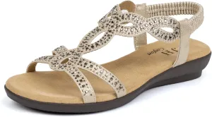 VJH confort Womens Flat Sandals,Comfort Elastic Strap Rhinestone Open Toe Slip-On Casual Walking Sandals