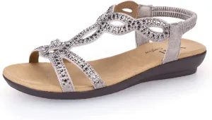 VJH confort Womens Flat Sandals,Comfort Elastic Strap Rhinestone Open Toe Slip-On Casual Walking Sandals