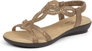 VJH confort Womens Flat Sandals,Comfort Elastic Strap Rhinestone Open Toe Slip-On Casual Walking Sandals