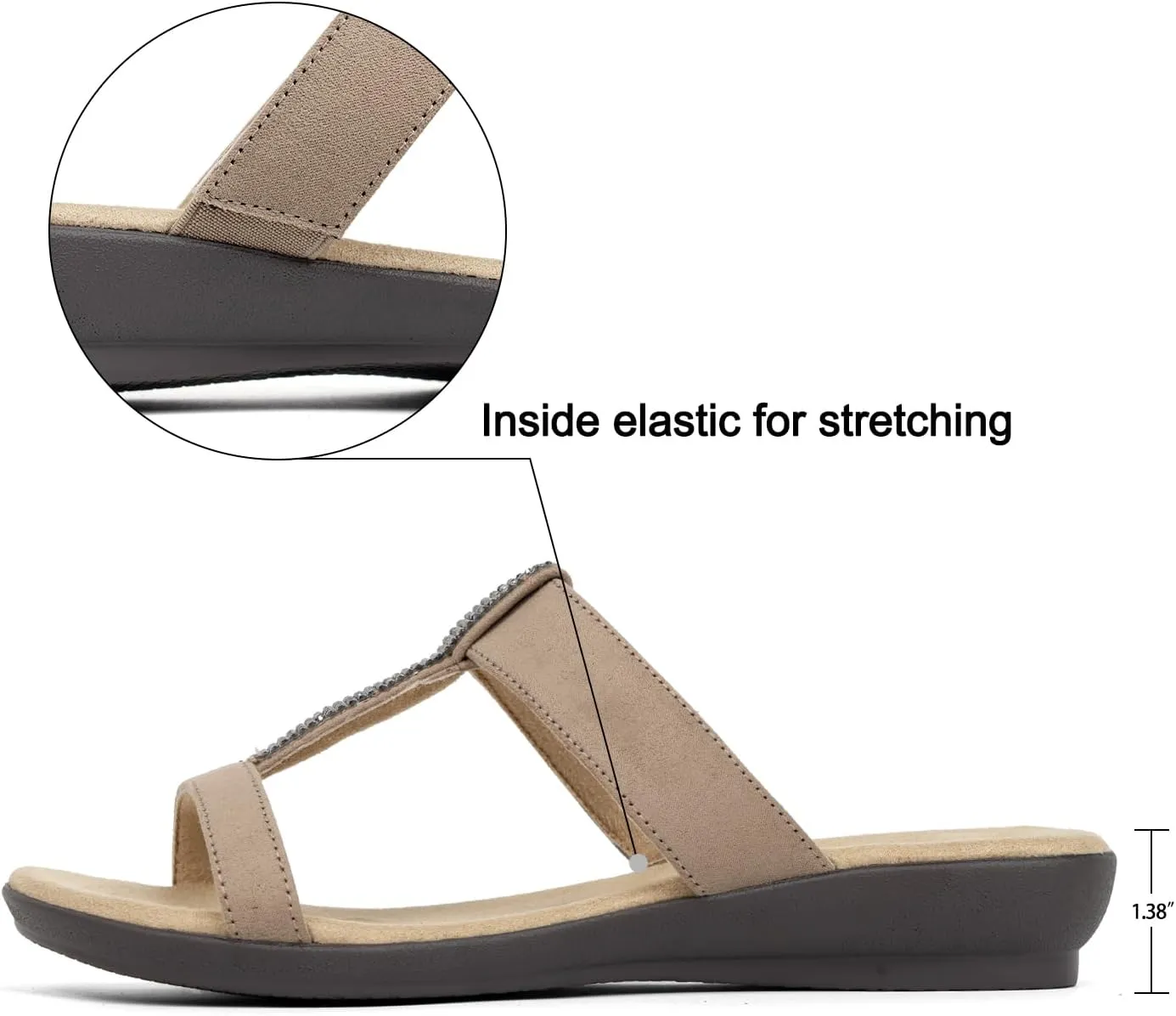 VJH confort Womens Slides, Comfortable Open toe Rhinestone H-band Dressy Flat Sandals