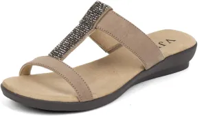 VJH confort Womens Slides, Comfortable Open toe Rhinestone H-band Dressy Flat Sandals