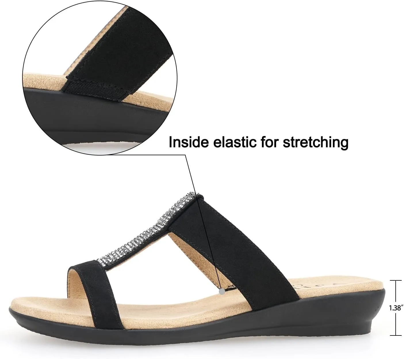 VJH confort Womens Slides, Comfortable Open toe Rhinestone H-band Dressy Flat Sandals