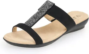 VJH confort Womens Slides, Comfortable Open toe Rhinestone H-band Dressy Flat Sandals