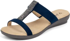 VJH confort Womens Slides, Comfortable Open toe Rhinestone H-band Dressy Flat Sandals