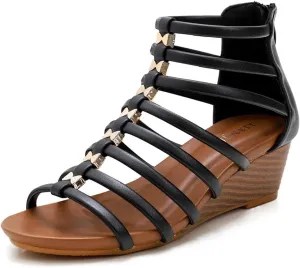 Wedge Sandals for Women Womens Summer Shoes with Zipper Strappy Heels Roman Flat Sandal for Casual Vacation Wedding