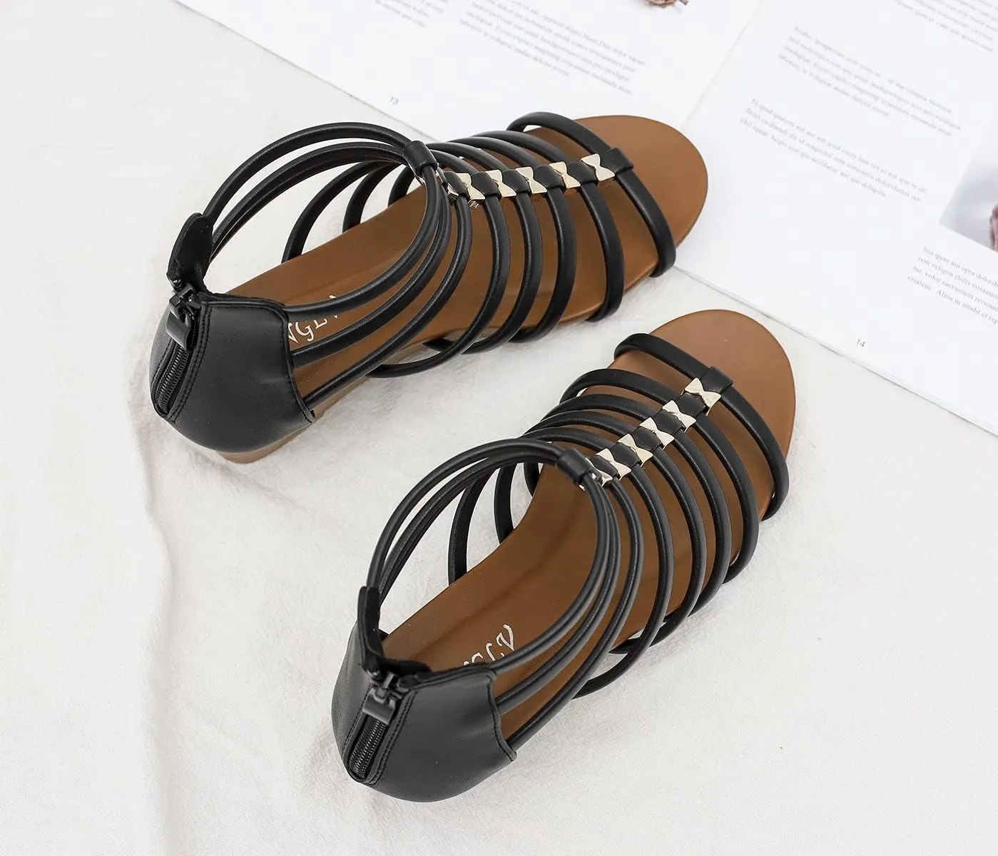 Wedge Sandals for Women Womens Summer Shoes with Zipper Strappy Heels Roman Flat Sandal for Casual Vacation Wedding