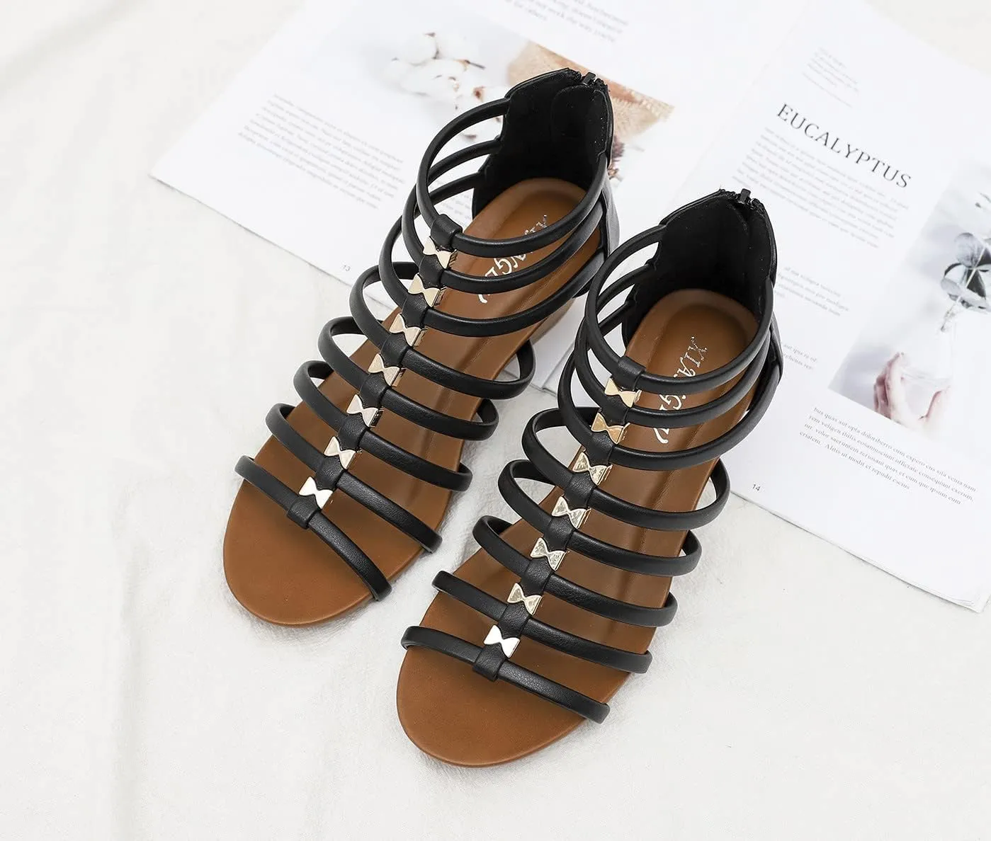 Wedge Sandals for Women Womens Summer Shoes with Zipper Strappy Heels Roman Flat Sandal for Casual Vacation Wedding