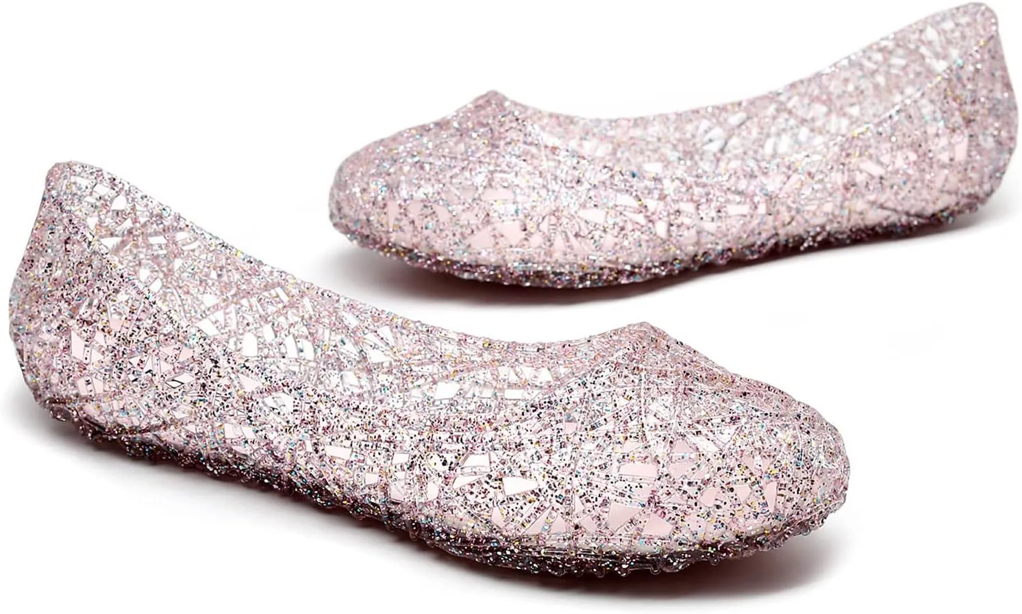 WENOREG Women's Glitter Hollowed Flat Clear Jelly Sandals,Summer Comfortable Slip On Crystal Soft Breathable Hollow Ballet Flats Loafers