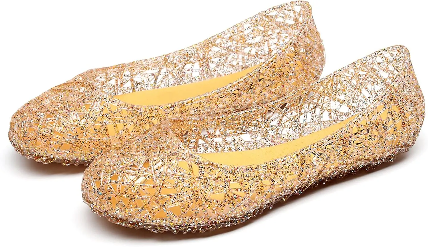 WENOREG Women's Glitter Hollowed Flat Clear Jelly Sandals,Summer Comfortable Slip On Crystal Soft Breathable Hollow Ballet Flats Loafers