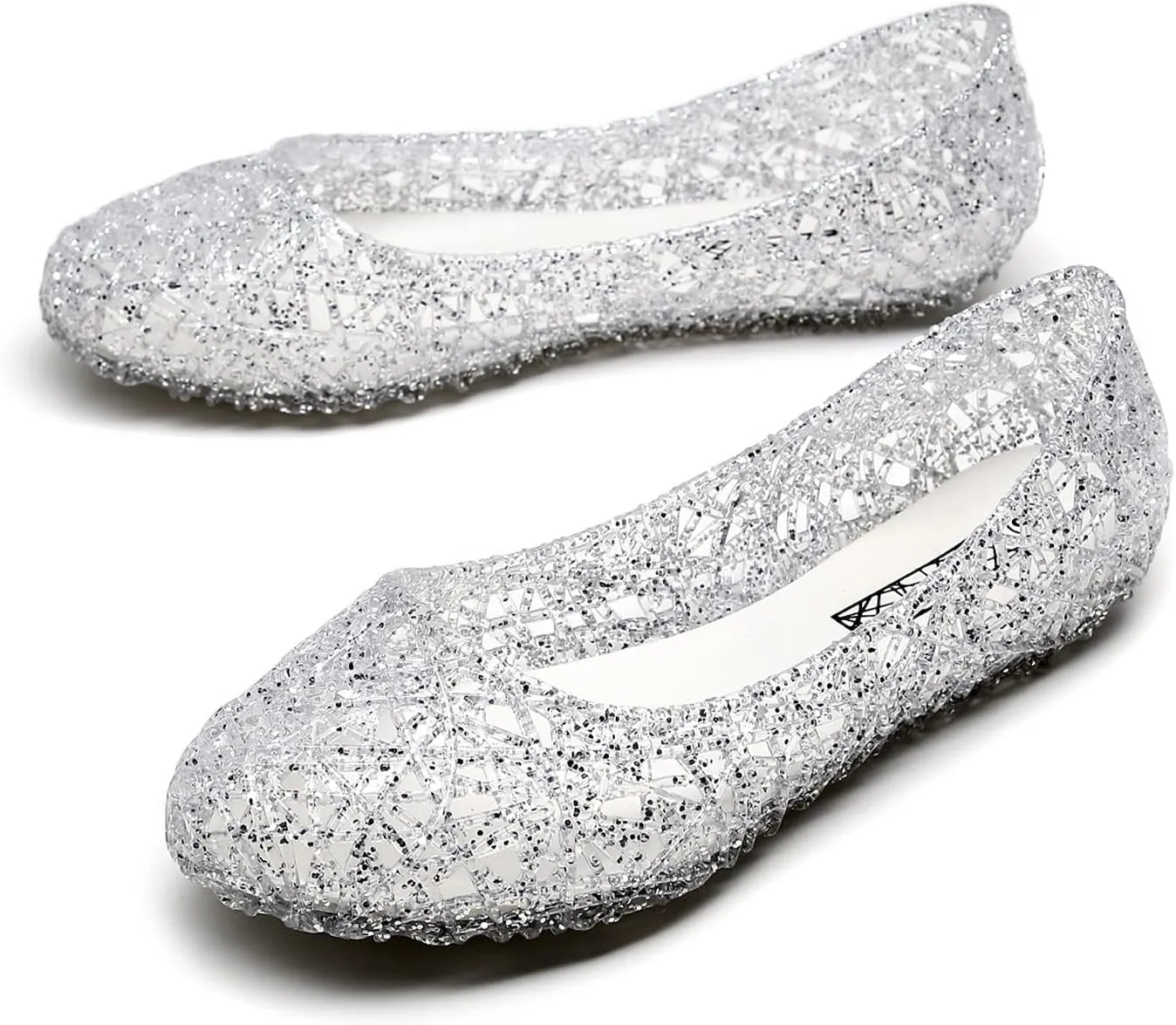 WENOREG Women's Glitter Hollowed Flat Clear Jelly Sandals,Summer Comfortable Slip On Crystal Soft Breathable Hollow Ballet Flats Loafers
