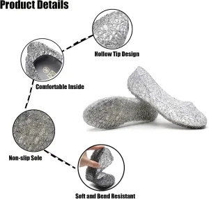 WENOREG Women's Glitter Hollowed Flat Clear Jelly Sandals,Summer Comfortable Slip On Crystal Soft Breathable Hollow Ballet Flats Loafers