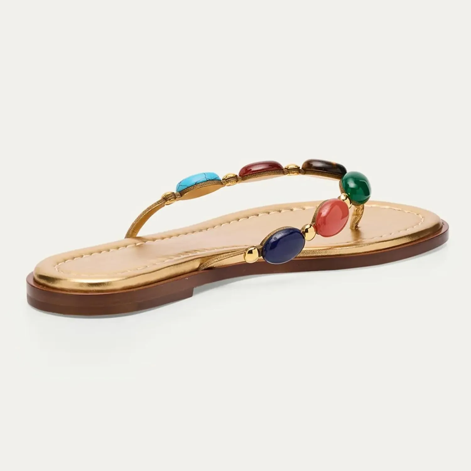 Women Jewelled Thong Strap Open Round Toe Flip Flops Comfy Slip on Flats Sandals Casual Summer Beach Slippers