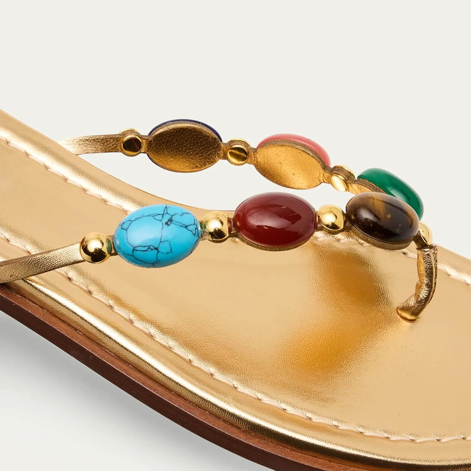 Women Jewelled Thong Strap Open Round Toe Flip Flops Comfy Slip on Flats Sandals Casual Summer Beach Slippers