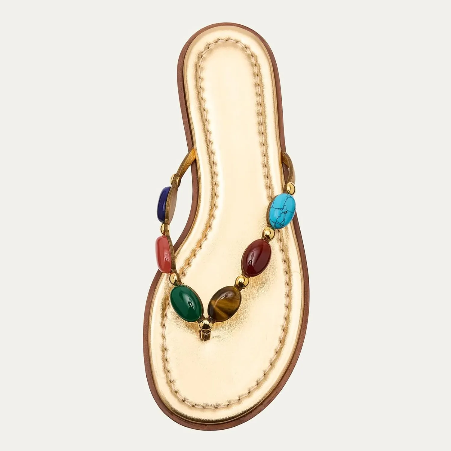 Women Jewelled Thong Strap Open Round Toe Flip Flops Comfy Slip on Flats Sandals Casual Summer Beach Slippers