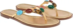 Women Jewelled Thong Strap Open Round Toe Flip Flops Comfy Slip on Flats Sandals Casual Summer Beach Slippers