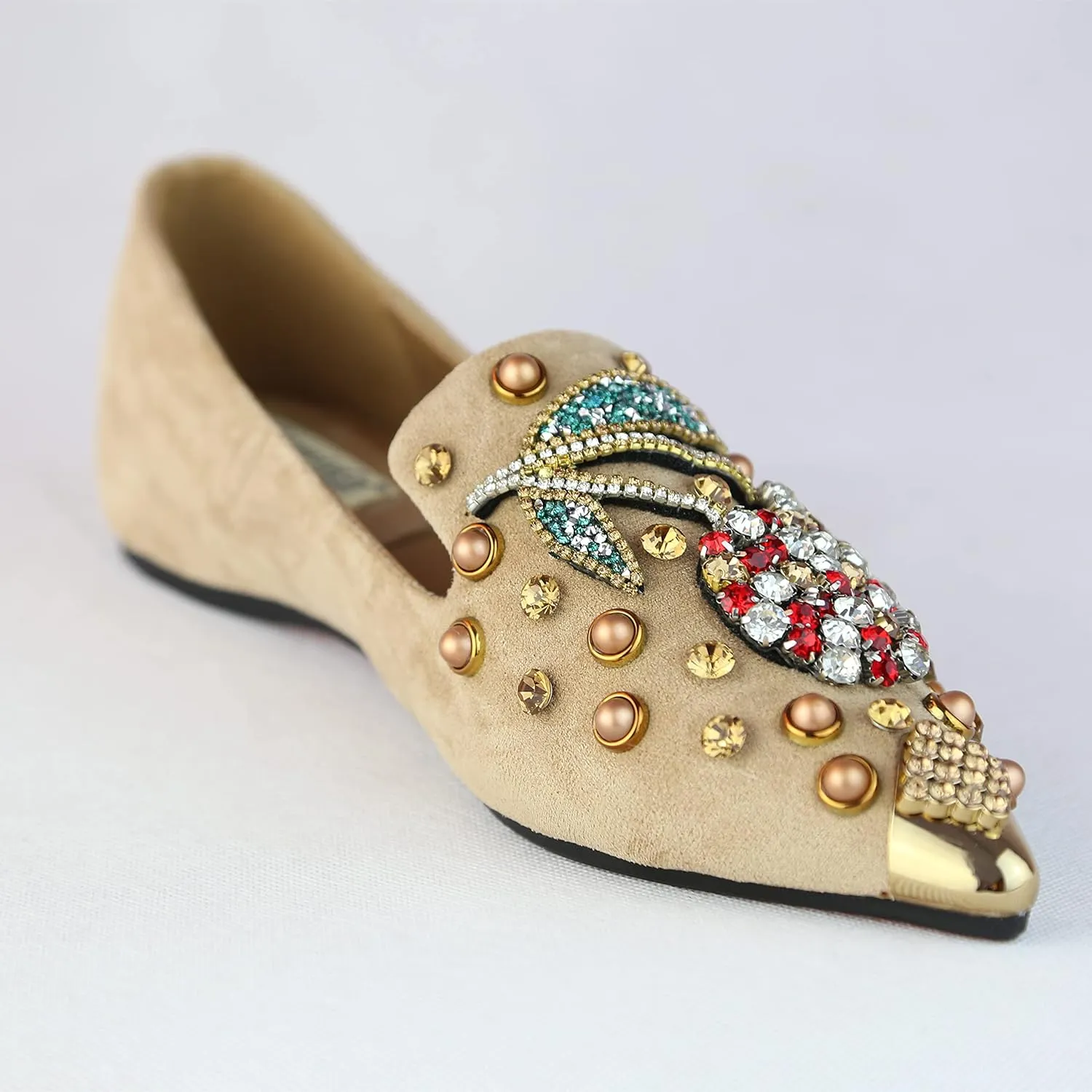 Women Rhinestone Flats Slip On Pointed Toe Sparkle Flats Faux Suede Ballet Embellished Flats
