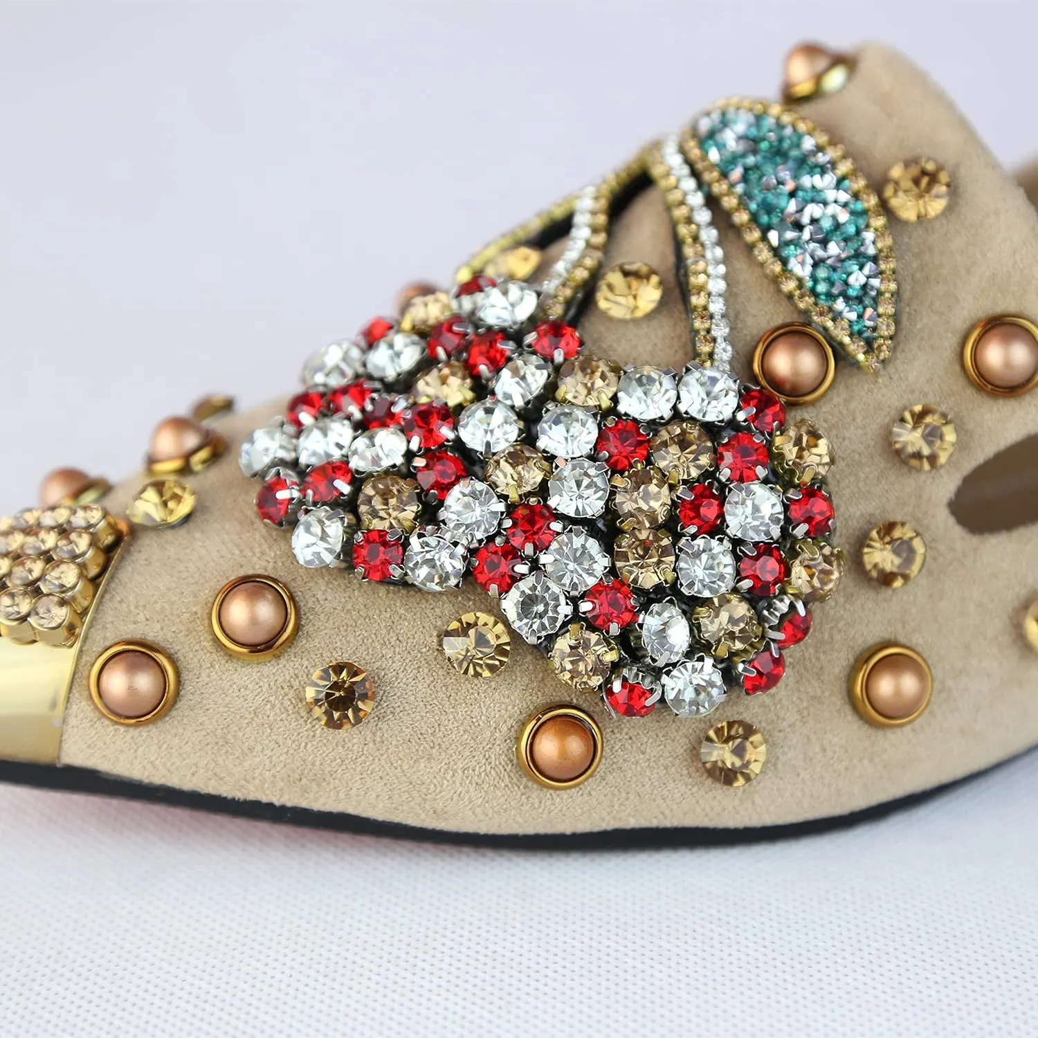 Women Rhinestone Flats Slip On Pointed Toe Sparkle Flats Faux Suede Ballet Embellished Flats