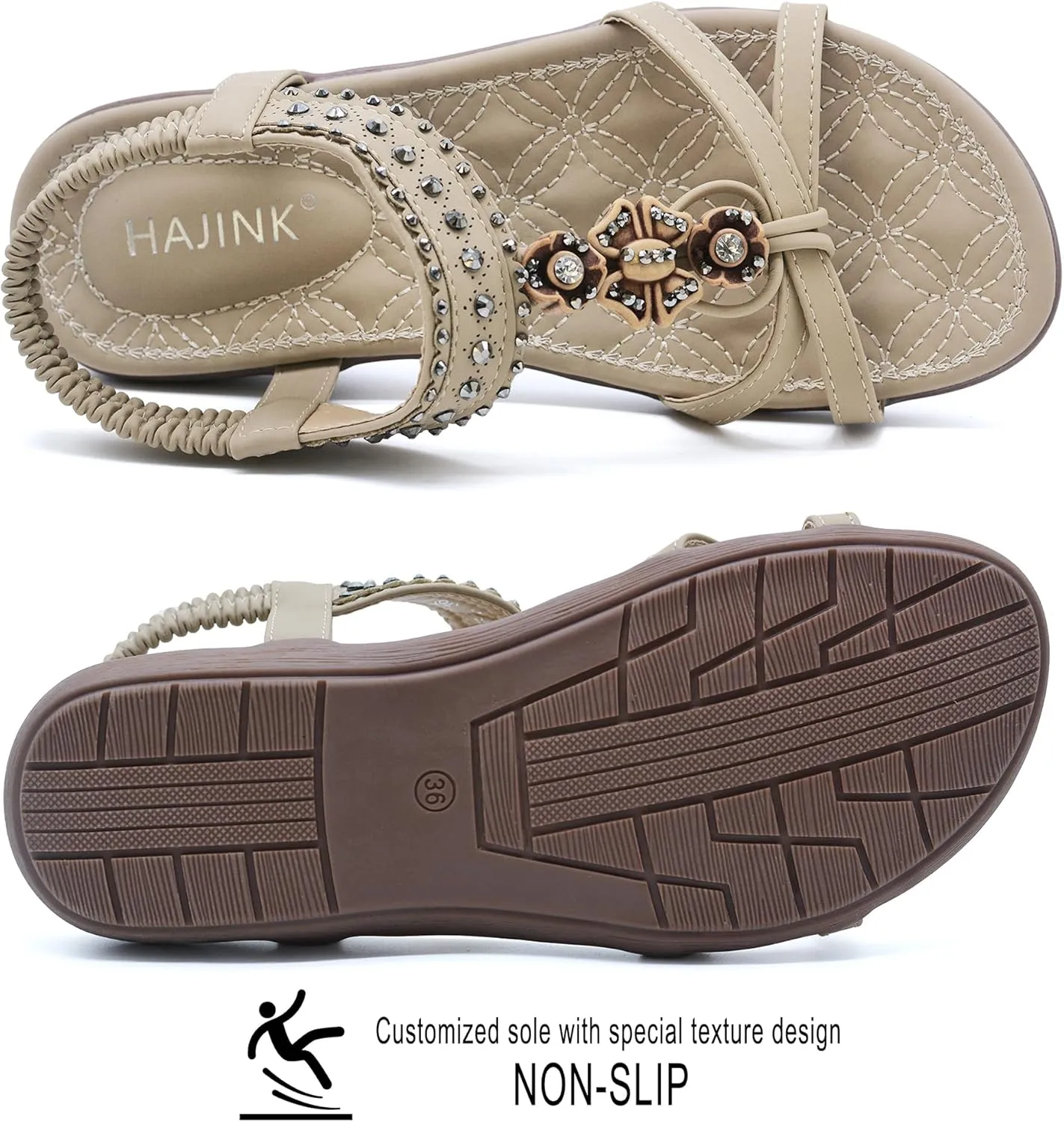 Women Sandals Comfortable Bohemian Flats Walking Strap Elastic Slip On Casual Beach Sandal Shoes for Summer