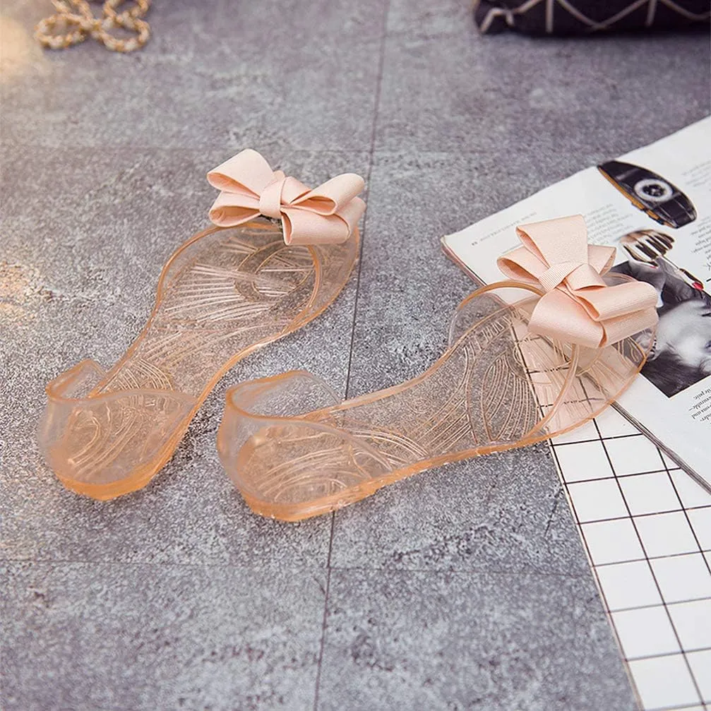 Womens Beach Sandals Flat Jelly Shoes Fashion Fish Mouth Sandal Bowknot Sandals Creative Summer Beach Shoes for Women (Black 39 Yards 7. 5US, 5UK 38. 5EU, 9. 6285Inch) Women Flat Sandals