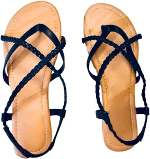 Women's Braided Strap Flat Sandals  Comfortable Open-Toe Slip-On Gladiator Sandals with Back Strap, Casual Summer Footwear