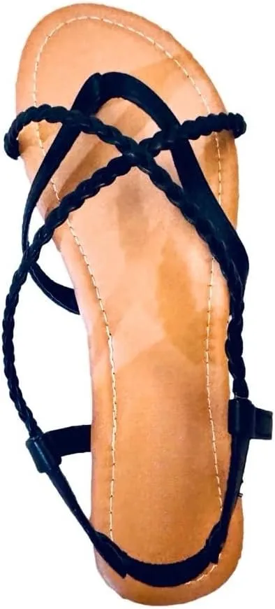 Women's Braided Strap Flat Sandals  Comfortable Open-Toe Slip-On Gladiator Sandals with Back Strap, Casual Summer Footwear