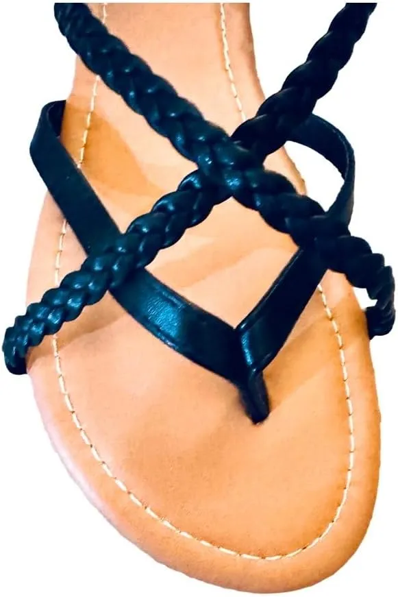 Women's Braided Strap Flat Sandals  Comfortable Open-Toe Slip-On Gladiator Sandals with Back Strap, Casual Summer Footwear
