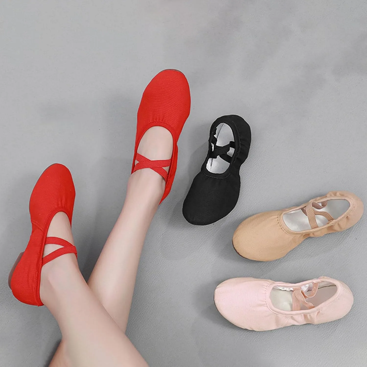 Women's Breathable Canvas Ballet Flats Memory Foam Cushioned Casual Shoes All-Day Walking Comfort