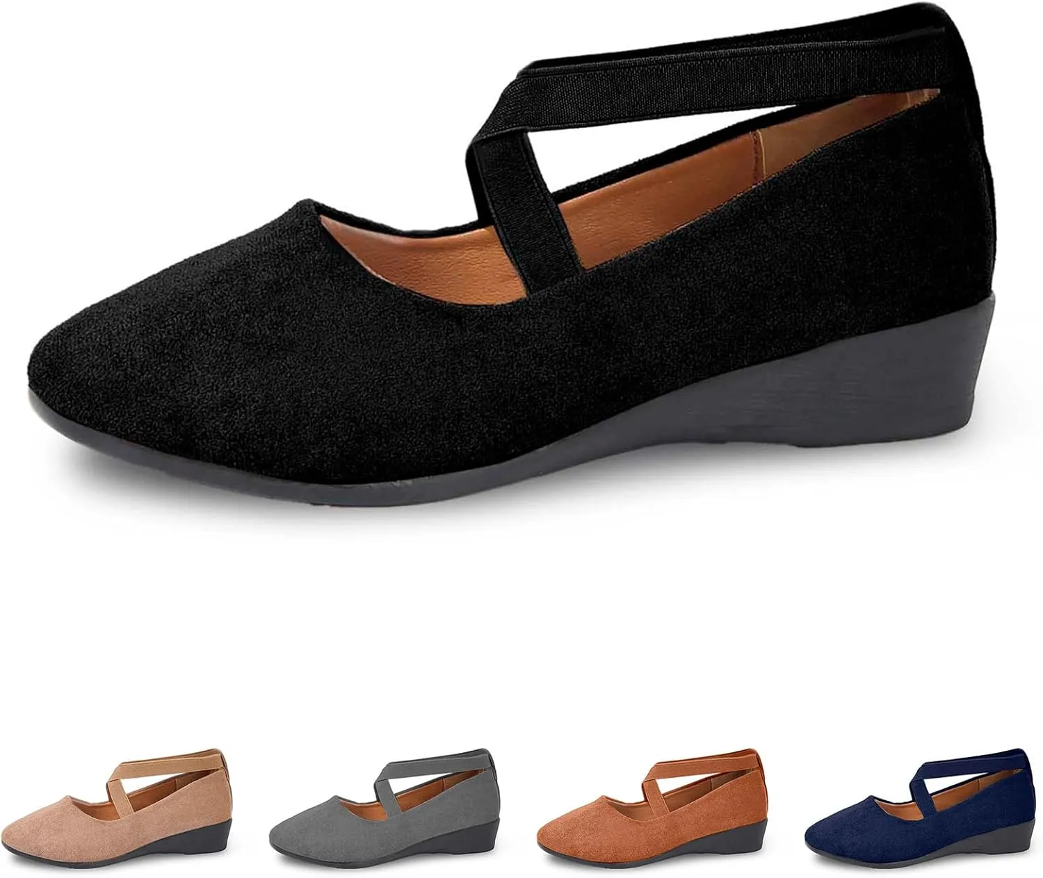 Women's Comfortable Fashion Flats Shoes Dressy Elastic Ankle Strap Round Toe Slip-On Flats Office Elastic Ankle Straps Shoes