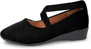 Women's Comfortable Fashion Flats Shoes Dressy Elastic Ankle Strap Round Toe Slip-On Flats Office Elastic Ankle Straps Shoes