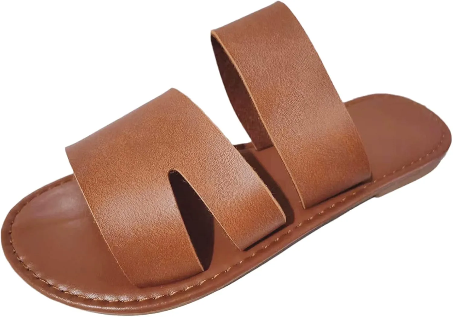 Women's Dressy Flat Sandals Comfortable Slip On Leather Slide Open Toe Comfortable Memory Foam Slides Sandals