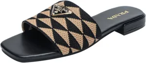 Women's Embroidered Slides Square Open Toe Sandals Casual Beach Flats Sandals Summer Slippers