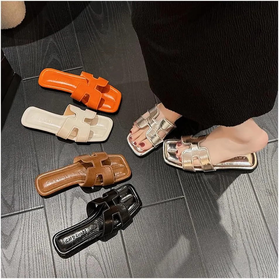 Women's Fashionable Beach Flat Flat Soft Leather Slippers for Women's Outdoor Wear Sandal,Casual Lightweight Shower Shoes,Indoor Outdoor Beach Slides Slippers