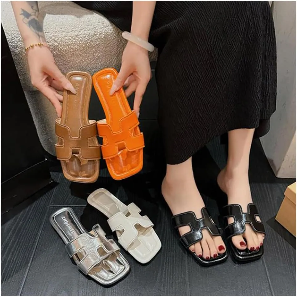 Women's Fashionable Beach Flat Flat Soft Leather Slippers for Women's Outdoor Wear Sandal,Casual Lightweight Shower Shoes,Indoor Outdoor Beach Slides Slippers