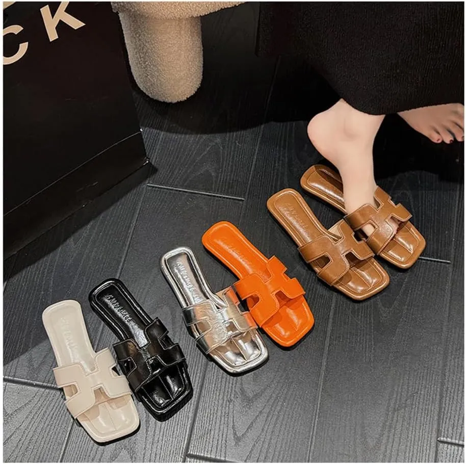 Women's Fashionable Beach Flat Flat Soft Leather Slippers for Women's Outdoor Wear Sandal,Casual Lightweight Shower Shoes,Indoor Outdoor Beach Slides Slippers