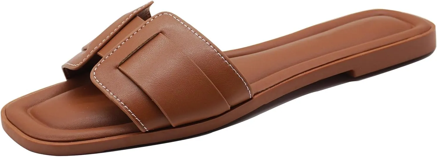Womens Flat Sandals Dressy Sandals Comfort Slide Black Brown White Sandals Size 5-10